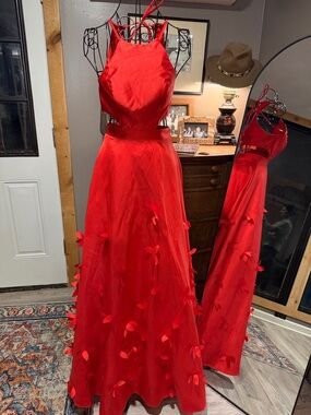 B. Smart Vibrant Red Prom Dress with 3D Petal Details